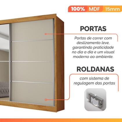 Imagem de Guarda Roupas Casal 2 Portas de Correr com Espelho 4 Gavetas Flex 100% MDF Austria
