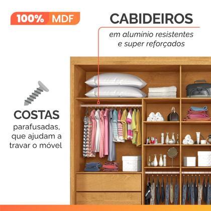 Imagem de Guarda Roupas Casal 2 Portas de Correr com Espelho 4 Gavetas Flex 100% MDF Austria