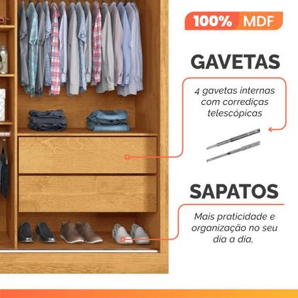 Imagem de Guarda Roupas Casal 2 Portas de Correr com Espelho 4 Gavetas Flex 100% MDF Austria