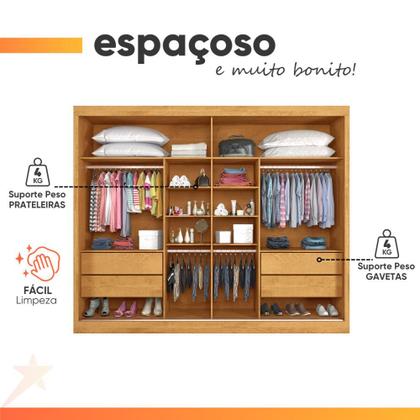 Imagem de Guarda Roupas Casal 2 Portas de Correr com Espelho 4 Gavetas Flex 100% MDF Austria