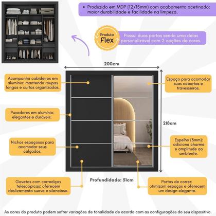 Imagem de Guarda-Roupas Casal com Espelho 2 Portas de Correr 4 Gavetas Chicago Multimóveis MP4316