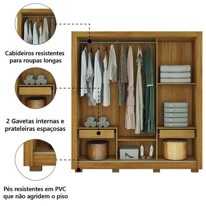 Guarda Roupas Casal com Espelho 3 Portas de Correr 2 Gavetas Vitória Buriti / Fendi Caemmum Imagem de Guarda Roupas Casal com Espelho 3 Portas de Correr 2 Gavetas Vitória Buriti / Fendi Caemmum