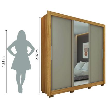 Guarda Roupas Casal com Espelho 3 Portas de Correr 2 Gavetas Vitória Buriti / Fendi Caemmum Imagem de Guarda Roupas Casal com Espelho 3 Portas de Correr 2 Gavetas Vitória Buriti / Fendi Caemmum