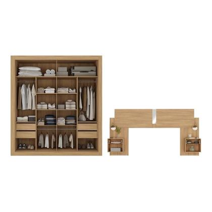 Imagem de Guarda Roupas Casal E Cabeceira Com 2 Mesas De Cabeceira E Espelhos Multimóveis MP4328 Madeirado