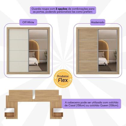 Imagem de Guarda Roupas Casal E Cabeceira Com 2 Mesas De Cabeceira E Espelhos Multimóveis MP4328 Madeirado