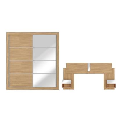 Imagem de Guarda Roupas Casal E Cabeceira Com 2 Mesas De Cabeceira E Espelhos Multimóveis MP4328 Madeirado