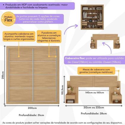 Imagem de Guarda-roupas Casal E Cabeceira Com 2 Mesas De Cabeceira Multimóveis Mp4337 Madeirado Madeirado