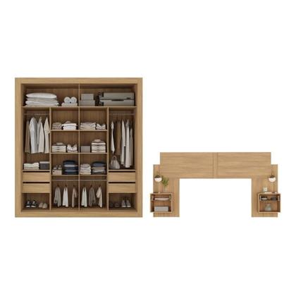 Imagem de Guarda-roupas Casal E Cabeceira Com 2 Mesas De Cabeceira Multimóveis Mp4337 Madeirado Madeirado