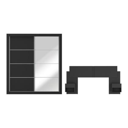 Imagem de Guarda Roupas Casal Espelho E Cabeceira Com 2 Mesas De Cabeceira Multimóveis MP4327 Preto