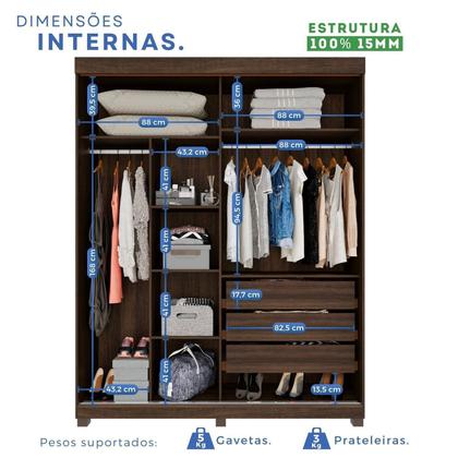 Imagem de Guarda-roupas Closet Casal 3 Gavetas com Pés Blumenau