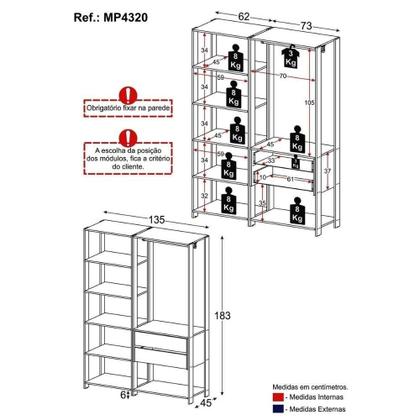 Imagem de Guarda Roupas Closet Modulado 135cm 2 Peças Com 2 Gavetas E Cabideiro Multimóveis MP4320 Preto