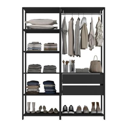 Imagem de Guarda Roupas Closet Modulado 135cm 2 Peças Com 2 Gavetas E Cabideiro Multimóveis MP4320 Preto