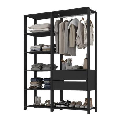 Imagem de Guarda Roupas Closet Modulado 135cm 2 Peças Com 2 Gavetas E Cabideiro Multimóveis MP4320 Preto