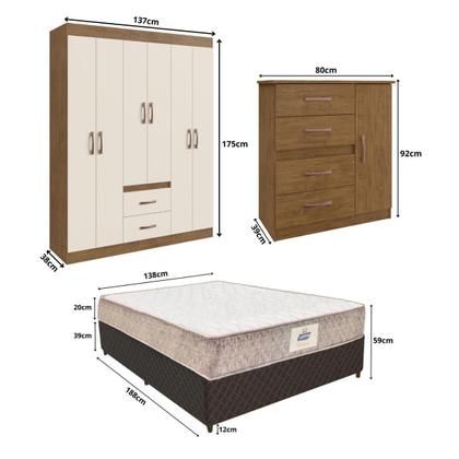 Imagem de Guarda-Roupas com Cômoda e Cama Casal com Colchão Multimóveis CR35223