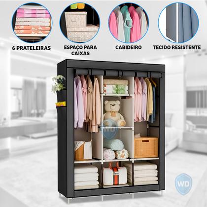 Imagem de Guarda Roupas Dobrável Casal Armário Prateleira Organizadora