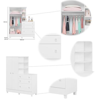 Imagem de Guarda-Roupas Infantil 2 Portas com Cômoda 3 Gavetas e Nichos Encanto Feliz -Branco Branco - ÉdeCasaMóveis