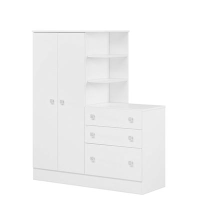 Imagem de Guarda-Roupas Infantil 2 Portas com Cômoda 3 Gavetas e Nichos Encanto Feliz -Branco Branco - ÉdeCasaMóveis