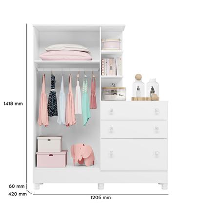 Imagem de Guarda-Roupas Infantil 2 Portas com Cômoda 3 Gavetas e Nichos Encanto Feliz -Branco Branco - ÉdeCasaMóveis