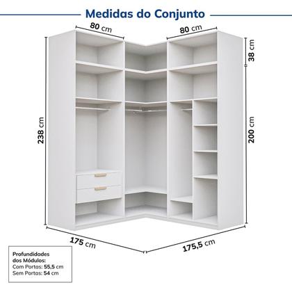 Imagem de Guarda Roupas Modulado de Canto 6 Peças 6 Portas Jade Cabecasa Madeiramadeira