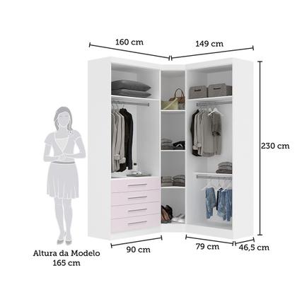 Imagem de Guarda Roupas Modulado de Canto Diagonal 3 Peças com 5 Portas e 4 Gavetas Alpes Luciane Móveis