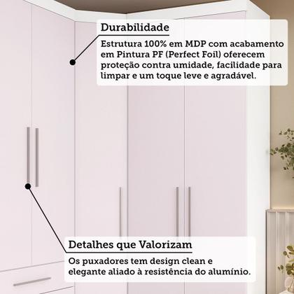 Imagem de Guarda Roupas Modulado de Canto Diagonal 3 Peças com 5 Portas e 4 Gavetas Alpes Luciane Móveis