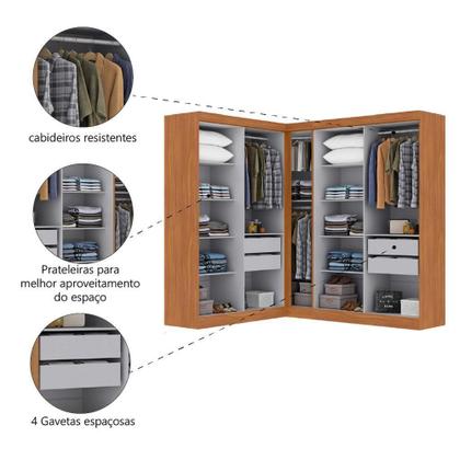 Imagem de Guarda Roupas Modulado De Canto Madrid Com 9 Portas Maxel Madeirado/off White