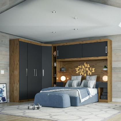 Imagem de Guarda Roupas Modulado de Casal 1,38 com Cabeceira Genova Plus 6 Portas Ypê / Grafite Batrol