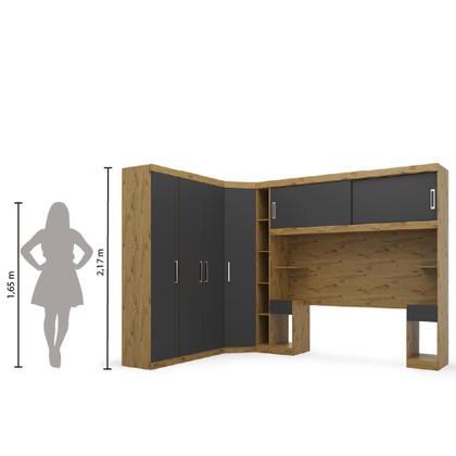 Imagem de Guarda Roupas Modulado de Casal 1,38 com Cabeceira Genova Plus 6 Portas Ypê / Grafite Batrol
