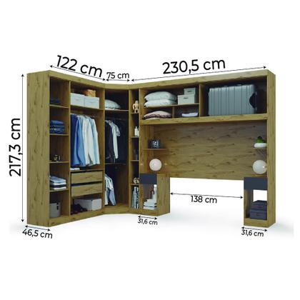 Imagem de Guarda Roupas Modulado de Casal 1,38 com Cabeceira Genova Plus 6 Portas Ypê / Grafite Batrol