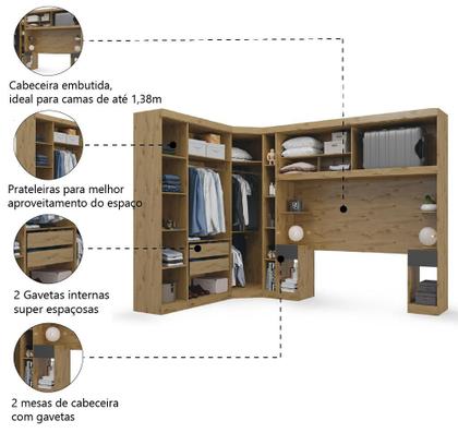Imagem de Guarda Roupas Modulado de Casal 1,38 com Cabeceira Genova Plus 6 Portas Ypê / Grafite Batrol