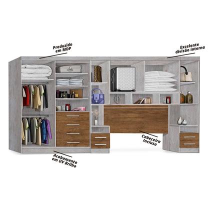 Imagem de Guarda-Roupas Modulado Georgia JA Avelã / Jequitibá Para Cama Box 1,38M Casal