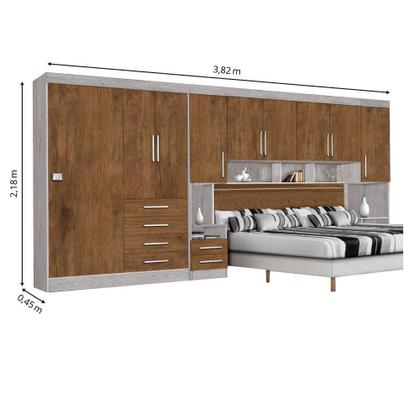 Imagem de Guarda-Roupas Modulado Georgia JA Avelã / Jequitibá Para Cama Box 1,38M Casal