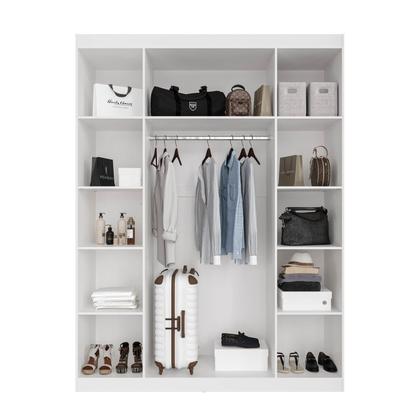 Imagem de Guarda Roupas Planejado com Espelho 4 Portas com Cabideiro Hera CabeCasa MadeiraOriginals Branco/Algodão/Cromado