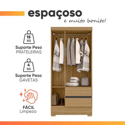 Imagem de Guarda Roupas Solteiro 3 Portas 2 Gavetas Coimbra Atacama / Grafite Aramóveis