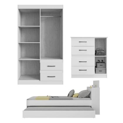 Imagem de Guarda-Roupas Solteiro com Cômoda e Bicama com colchão Multimóveis CR35224