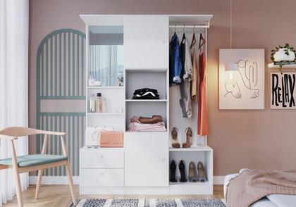 Imagem de Guarda Roupas Solteiro Com Espelho 2 Portas E 2 Gavetas Closet Branco