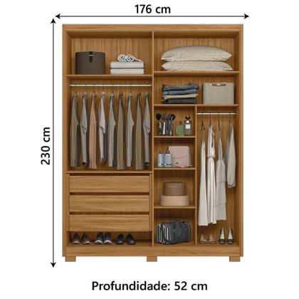 Imagem de Guarda Roupas Solteiro Com Espelho Ripado 4 Portas 3 Gavetas Califórnia Madeirado Moval Madeirado