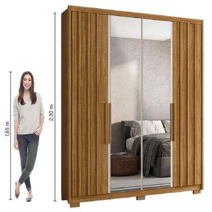 Imagem de Guarda Roupas Solteiro Com Espelho Ripado 4 Portas 3 Gavetas Califórnia Madeirado Moval Madeirado