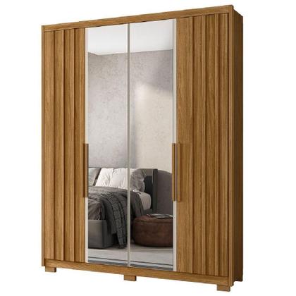 Imagem de Guarda Roupas Solteiro Com Espelho Ripado 4 Portas 3 Gavetas Califórnia Madeirado Moval Madeirado