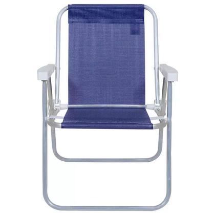 Imagem de Guarda-Sol FPS 100 2,40M Grande + 4 Cadeiras de Praia Alta Lazy em Alumínio Azul Marinho