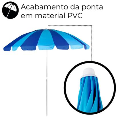 Imagem de Guarda Sol Grande Articulado Azul Listrado Verão 2,20m Com Haste Em Alumínio E FPS 100 Mor
