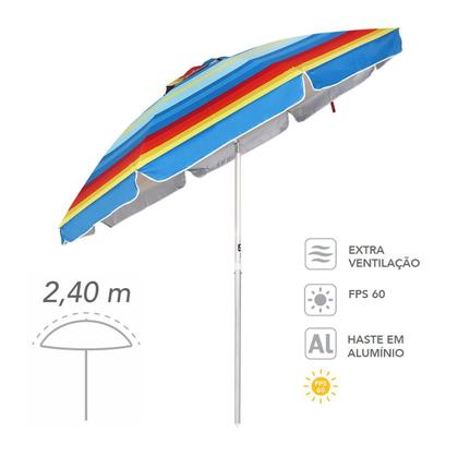 Imagem de Guarda Sol Rainbow 2,40m Alumínio Articulado Praia Piscina - 12060 Belfix
