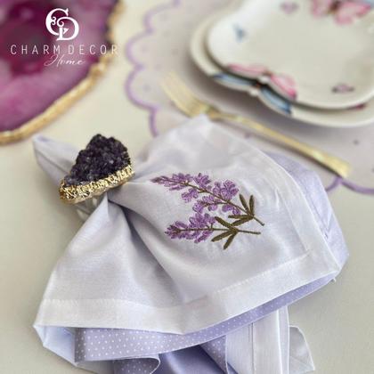 Imagem de Guardanapo Branco Com Bordado Lavanda
