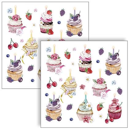 Imagem de Guardanapo para Decouapage Ambiente 33x33 Cupcakes e Frutas C/2 Unidades