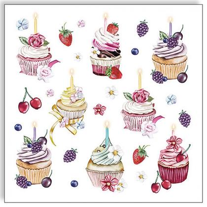 Imagem de Guardanapo para Decouapage Ambiente 33x33 Cupcakes e Frutas C/2 Unidades