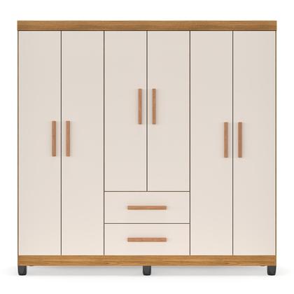 Imagem de GuardaRoupa Casal Lite 6 Portas 2 Gavetas com Cabideiro e Prateleiras Internas MDF MDP Amplo para Quarto Design Moderno com Excelente Aproveitamento