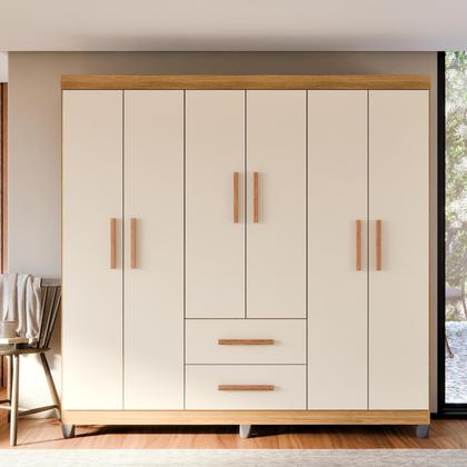 Imagem de GuardaRoupa Casal Lite 6 Portas 2 Gavetas com Cabideiro e Prateleiras Internas MDF MDP Amplo para Quarto Design Moderno com Excelente Aproveitamento