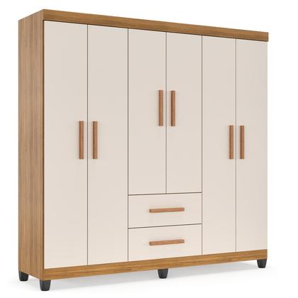 Imagem de GuardaRoupa Casal Lite 6 Portas 2 Gavetas com Cabideiro e Prateleiras Internas MDF MDP Amplo para Quarto Design Moderno com Excelente Aproveitamento