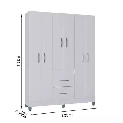 Imagem de GuardaRoupa Casal Milão 6 Portas 2 Gavetas C/Pés Larg. 1.35m Branco Poquema