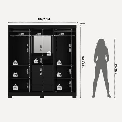 Imagem de GuardaRoupa Italo Casal 2 Portas de Correr com Espelho